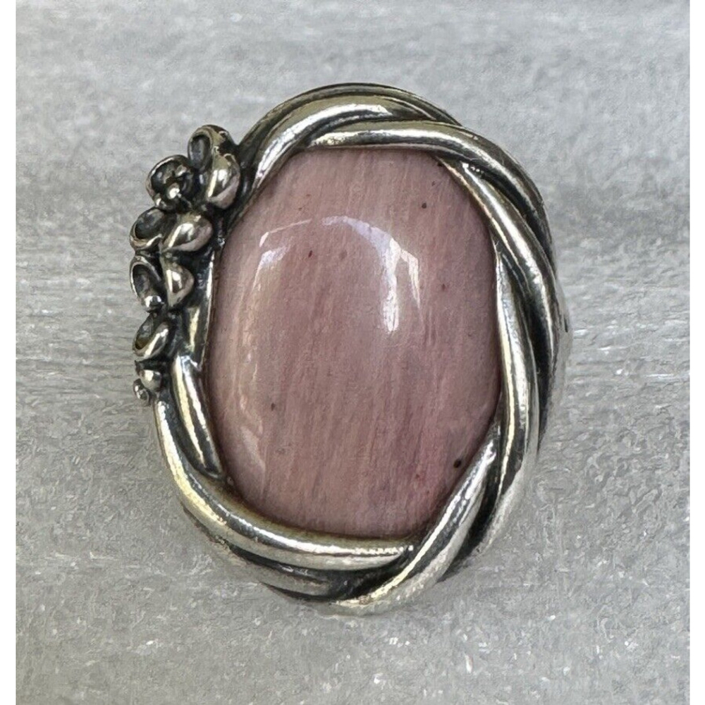 Genuine Pandora Large Oval Silver Rhodonite Ring 190847RNI Size 6.5